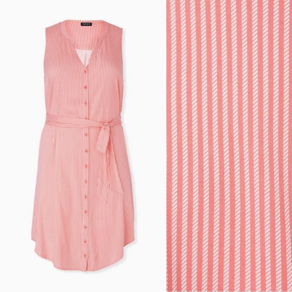 NWT Torrid Coral Striped Challis Button Front Midi Shirt Dress - Size 2 (Plus)